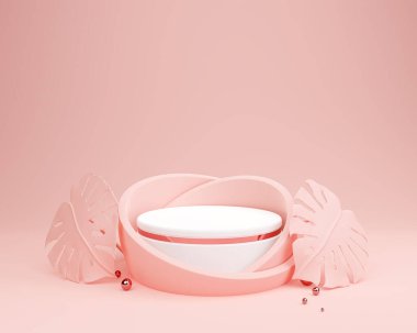 Soyut pembe pastel podyum ekran arkaplanı, Kozmetik ürünler sunumu için minimalist model, 3D görüntüleme.
