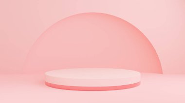 Podyum pembe pastel arkaplan, Mockup Minimal sahne görüntüsü, kozmetik ürünler sunumu veya platform şablonu konsepti, 3D görüntüleme