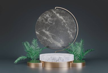Mockup mermer taş podyum Kozmetik ürün sunumu, platform, vitrin, 3d görüntüleme.