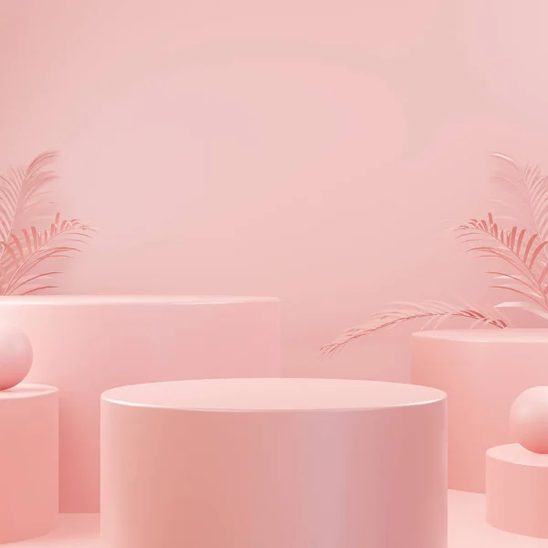Soyut pembe renk geometrik, Kozmetik ürün sunumu için minimalist modelleme podyum görüntüleme veya vitrin, 3D görüntüleme.