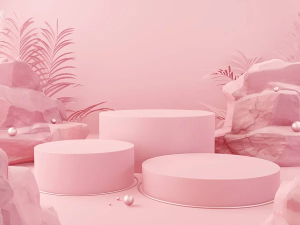Absztrakt Rózsaszín Színű Geometrikus Alakú Minimalista Mockup Kozmetikai Termék Bemutatásához — Stock Fotó