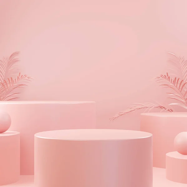 Absztrakt Rózsaszín Szín Geometrikus Minimalista Mockup Kozmetikai Termék Bemutatására Pódium Stock Fotó