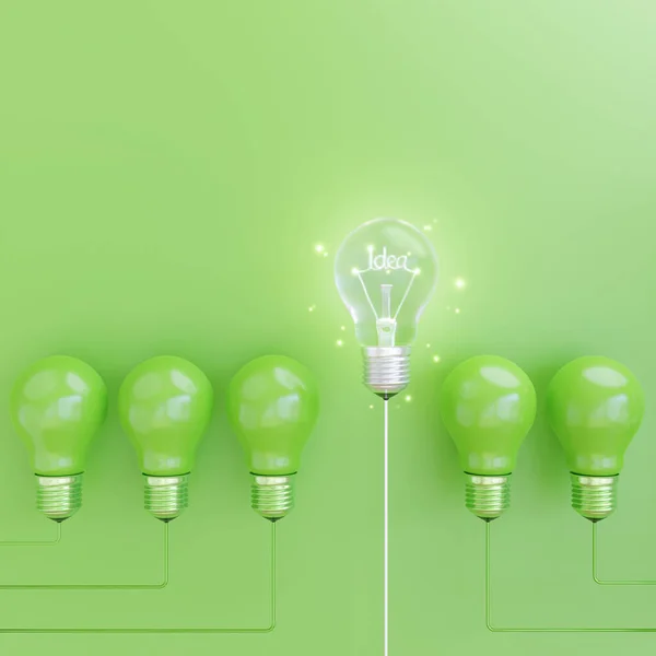 Энергосберегающая Лампочка Зеленом Фоне Инновационной Концепцией Идеи Копировальное Пространство Рендеринг — стоковое фото