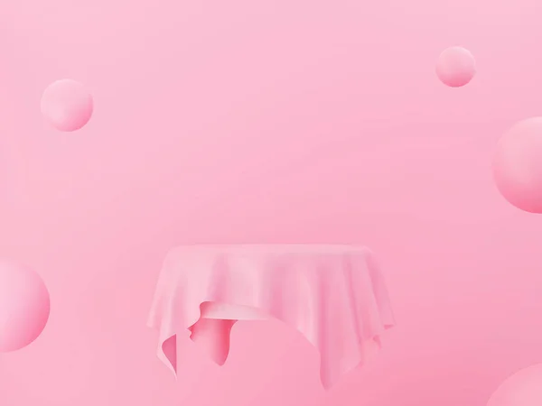 Absztrakt Rózsaszín Termék Dobogó Asztali Ruha Geometrikus Alakja Színpadi Jelenet Stock Kép