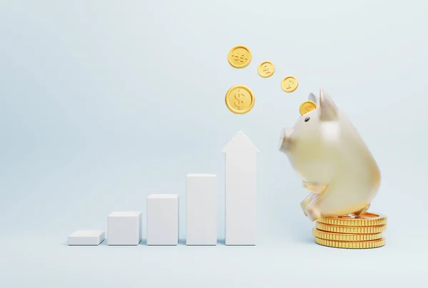 Piggy Bank Money Coin Investing Показать Рост Фондового Графика Ярко — стоковое фото