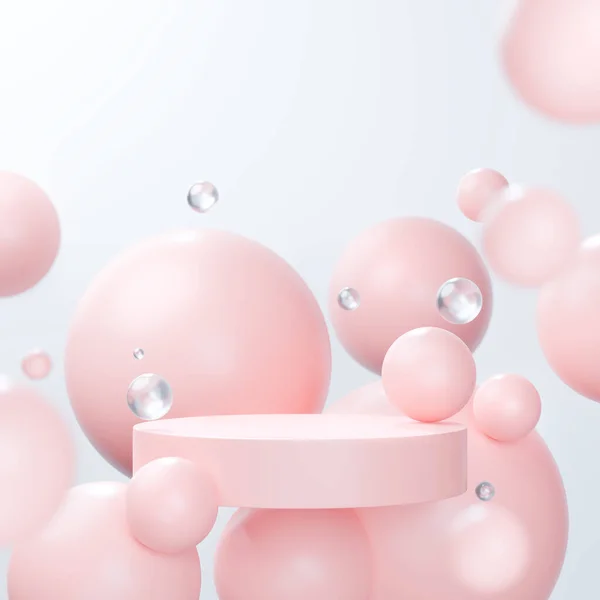 Absztrakt Labdák Rózsaszín Pasztell Háttérrel Minimalista Dobogó Kirakat Vagy Kozmetikai — Stock Fotó