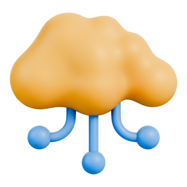 Veri depolama, hesaplama ve çevrimiçi hizmetleri temsil eden sunucu düğümlü bulut ağı. Yedek, sunucu ve dijital teknoloji projeleri için mükemmel. Şeffaf arkaplan, 3d illüstrasyon.