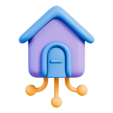 Otomasyon, kontrol ve güvenliği temsil eden bağlı düğümlü akıllı bir ev. Uygulamalar, gösterge panelleri ve teknoloji projeleri için mükemmel. Şeffaf arkaplan, 3d illüstrasyon.