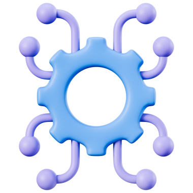 Otomasyon, entegrasyon ve sistem iş akışı kavramları için ağ merkezi sembolü. API, bağlantı ve yazılım platformlarını görüntülemek için mükemmel. Şeffaf arkaplan, 3d illüstrasyon.