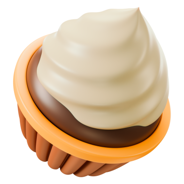 Krem şantili çikolatalı kek tatlı tatlı ve fırın konseptini sembolize ediyor. Kafe, pasta ve şekerleme yemek görselleri için mükemmel. Şeffaf arkaplan, 3d illüstrasyon.