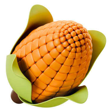 Sağlığı, çiftçiliği ve besin faydalarını sembolize eden doğal organik yapıya sahip altın sarısı mısır yiyeceği. Market, tarım ve ekolojik gıda görselleri için idealdir. Şeffaf arkaplan, 3d illüstrasyon.