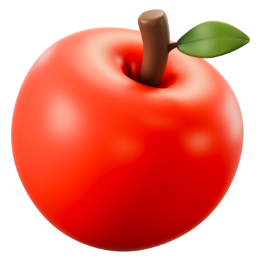 Kırmızı elma meyvesi, organik dokuya sahip, sağlık, beslenme ve sağlık yaşam tarzını temsil ediyor. Diyet, market ve sağlıklı gıda görsel ürünleri için ideal. Şeffaf arkaplan, 3d illüstrasyon.