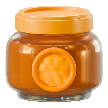 Organik, sağlıklı yiyecekler ve doğal tatlı yayılma kavramları için en az üç boyutlu bal kavanozu ikonu. Kahvaltı menüsü, ürün sergisi, süper yiyecek UI varlığı için ideal. Şeffaf arkaplan, 3d illüstrasyon.