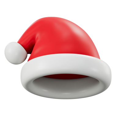 Noel bayramı kutlaması için kırmızı, beyaz, 3D, minimal Noel Baba şapkalı, lüks, birinci sınıf bir illüstrasyon. Yumuşak kürk, ponpon, şenlikli tasarım. Şeffaf arkaplan, 3d illüstrasyon.