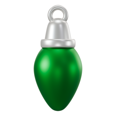 Yeşil 3D yılbaşı ampulü. Bayram partisi dekorasyonu, yaratıcı eko enerji fikri sembolü, doğa konsepti ve yeni yıl kutlaması için en az parlayan lamba süsü.