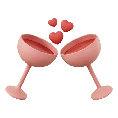 3D pembe şampanya bardakları yüzen kalplerle şıngırdıyor. Düğün için şarap ya da kokteyl, sevgililer günü partisi, gelin partisi ve arkadaşlık partisi. Tatlı pastel klipsi izole.