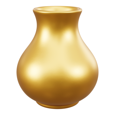 Altın lüks vazo 3D element. Ev dekorasyonu, iç tasarım ve zenginlik konsepti için parlak metalik altın kavanoz çizimi. Minimalist boş saksı izole edilmiş model nesne.