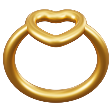 Altın kalp halkası 3 boyutlu element. Aziz Valentine için parlak metalik lüks mücevher illüstrasyonu, düğün, evlenme teklifi ve nişan süsü. Minimalist altın sevgili izole edilmiş nesne elementi.