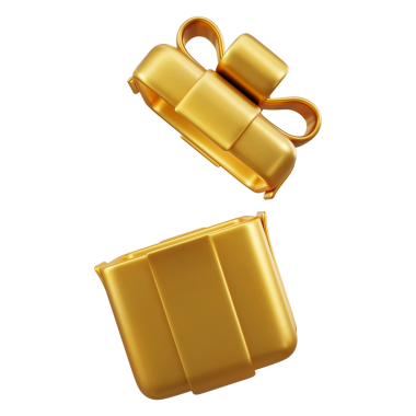 Altın hediye kutusu 3D 'yi aç. Metalik altın folyo kurdelesi, Kara Cuma siber satış ve hediye hediyesi olarak sunuluyor. Boksu açmak için modern izole nesne simgesi.