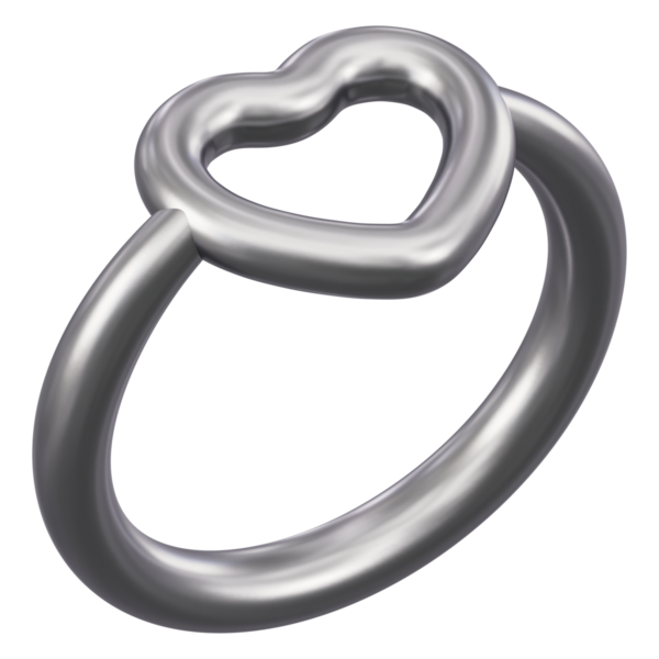 Gümüş kalp şekilli halka 3D çizim. Nişan teklifi, Aziz Sevgililer Günü ve yıldönümü hediyesi için lüks metalik içi boş kalp mücevherleri. Minimalist parlak krom ikonu. Ayrı nesne.