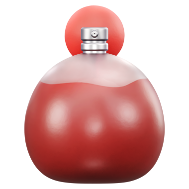 Kırmızı parfüm şişesi 3D resim. Lüks güzellik, kozmetik ambalaj ve büyüleyici koku için parlak metalik parfüm spreyi. Kırmızı cam atomizleyici, vücut buharlaştırıcı, kırmızı esans parfüm ikonu..