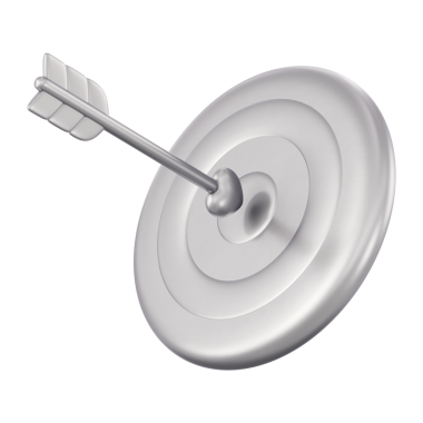 Gümüş hedef ve 3D ok çizimi. Ticari başarı, pazarlama stratejisi ve hedef başarısı için matte metalik tam isabet. İzole edilmiş üç boyutlu krom hassasiyet simgesi.