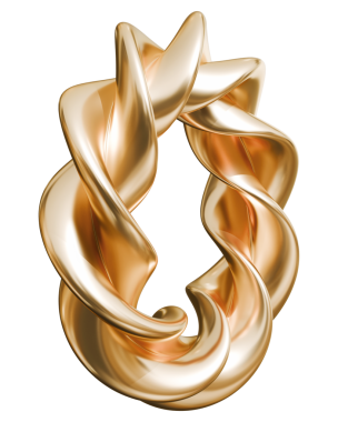 Altın örgülü halka soyut sonsuzluk birliği sembolü ve parlak metalik element, 3d illüstrasyon