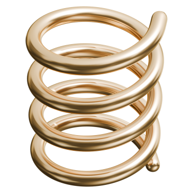 Altın esnek yay, soyut şekil, parlak metalik kaplama, 3D illüstrasyon.
