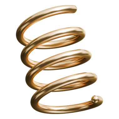 Altın sarmal yay soyut şekil ve parlak metalik dinamik bobin, 3D görüntü