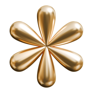 Altın çiçek soyut altı köşeli yıldız şekli, 3 boyutlu illüstrasyon