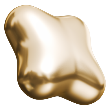 Altın soyut damlacık şekli ve parlak metalik şişirilmiş haç, 3 boyutlu illüstrasyon