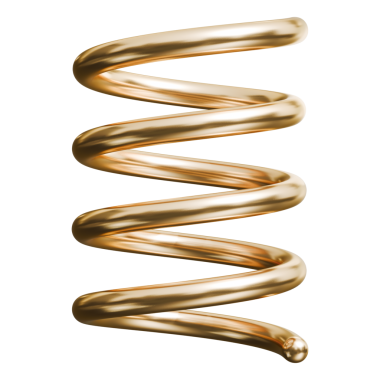 Altın yay soyut spiral şekil ve parlak metalik bobin, 3D görüntü