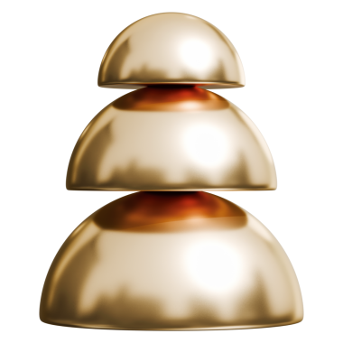 Altın katmanlı yarımküre yığını ve parlak metalik soyut kubbe yapısı, 3 boyutlu illüstrasyon