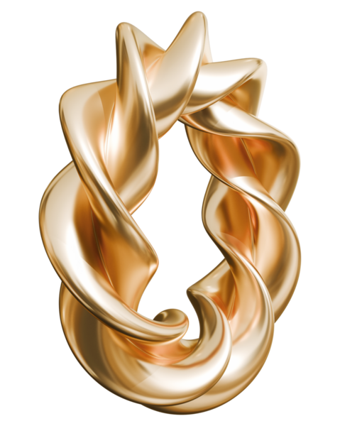 Altın örgülü halka soyut sonsuzluk birliği sembolü ve parlak metalik element, 3d illüstrasyon