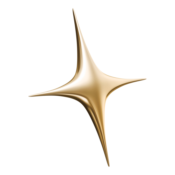 Altın dört köşeli parıldayan yıldız şekli, parlak metalik lüks element, 3 boyutlu illüstrasyon