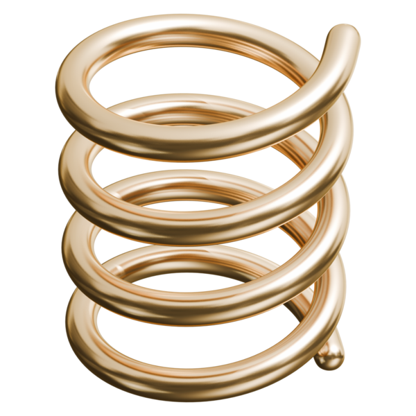Altın esnek yay, soyut şekil, parlak metalik kaplama, 3D illüstrasyon.