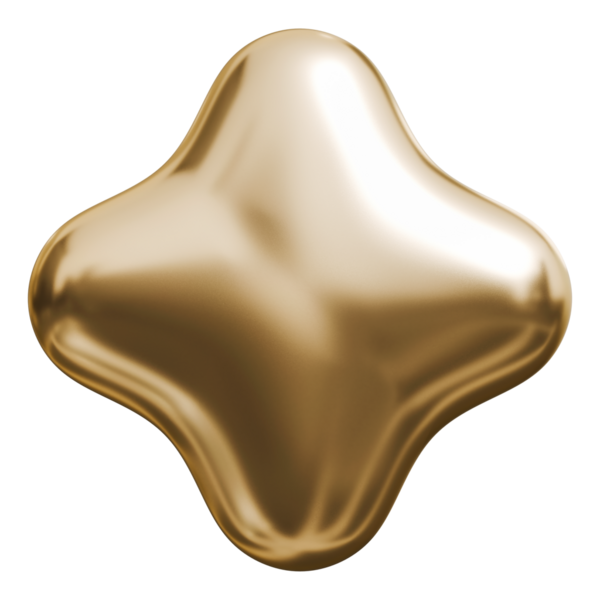 Altın parıldayan yıldız soyut şekli ve parlak metalik şişirilmiş damlası, 3 boyutlu illüstrasyon