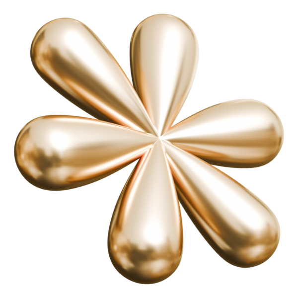 Altın çiçekli soyut şekil ve parlak metalik zarif çiçek, 3 boyutlu illüstrasyon