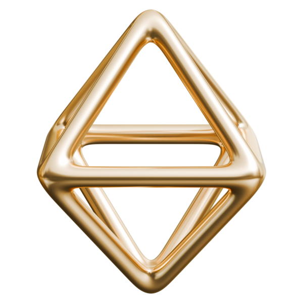 Altın elmas şekilli sekizgen kablo ve parlak metalik zarif geometri, 3 boyutlu çizim