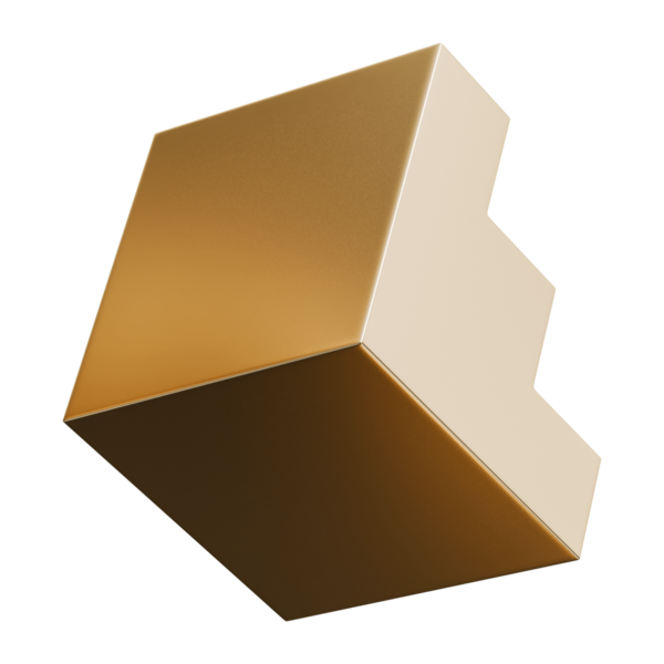 Altın merdiven basamakları soyut şekil ve parlak metalik başarı podyumu, 3D görüntü