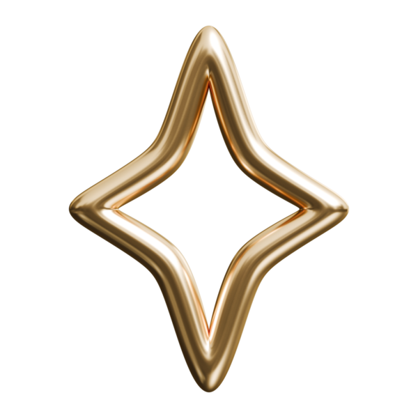 Altın parıldayan yıldız soyut boş şekil ve parlak metalik dış çerçeve, 3D illüstrasyon