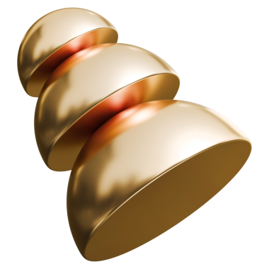 Altın yığını yarıküre kaidesi ve parlak metalik katlı sahne, 3d illüstrasyon