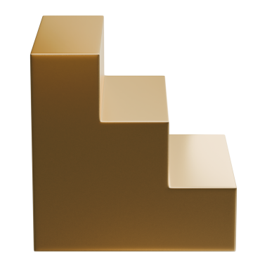 Büyüme ve başarı sembolü için altın merdiven basamakları, 3D illüstrasyon