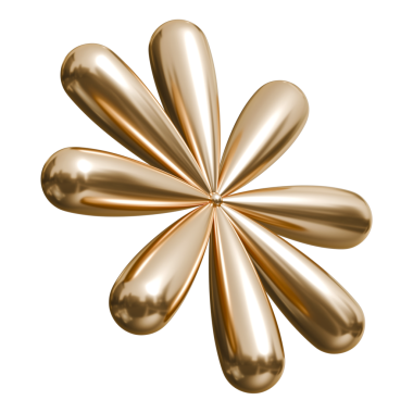 Altın radyal çiçek varlığı soyut şekil ve parlak metalik grafik sanat objesi, 3d illüstrasyon