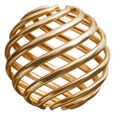 Altın spiral küre soyut şekil ve parlak metalik tel küre grafik sanatı, 3D illüstrasyon