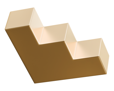Altın merdiven basamakları soyut düşük açı görünümü ve parlak metalik başarı artışı, 3D illüstrasyon