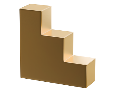 Başarı ve gelecek hedefi için düşük açı görünümlü altın adımlar, 3d illüstrasyon
