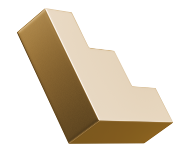 Başarı ve büyüme için altın merdiven soyut şekil ve parlak metalik adımlar, 3D illüstrasyon