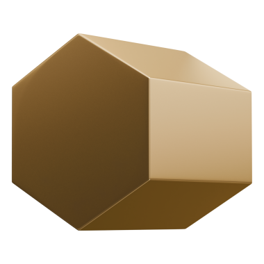 Altın altıgen blok soyut şekil ve parlak metalik minimalist grafik sanat objesi, 3d illüstrasyon