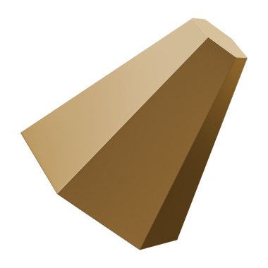 Altın işlemeli piramit soyut şekil ve altın parıltılı metalik cepheli prizma grafik sanat objesi, 3d illüstrasyon